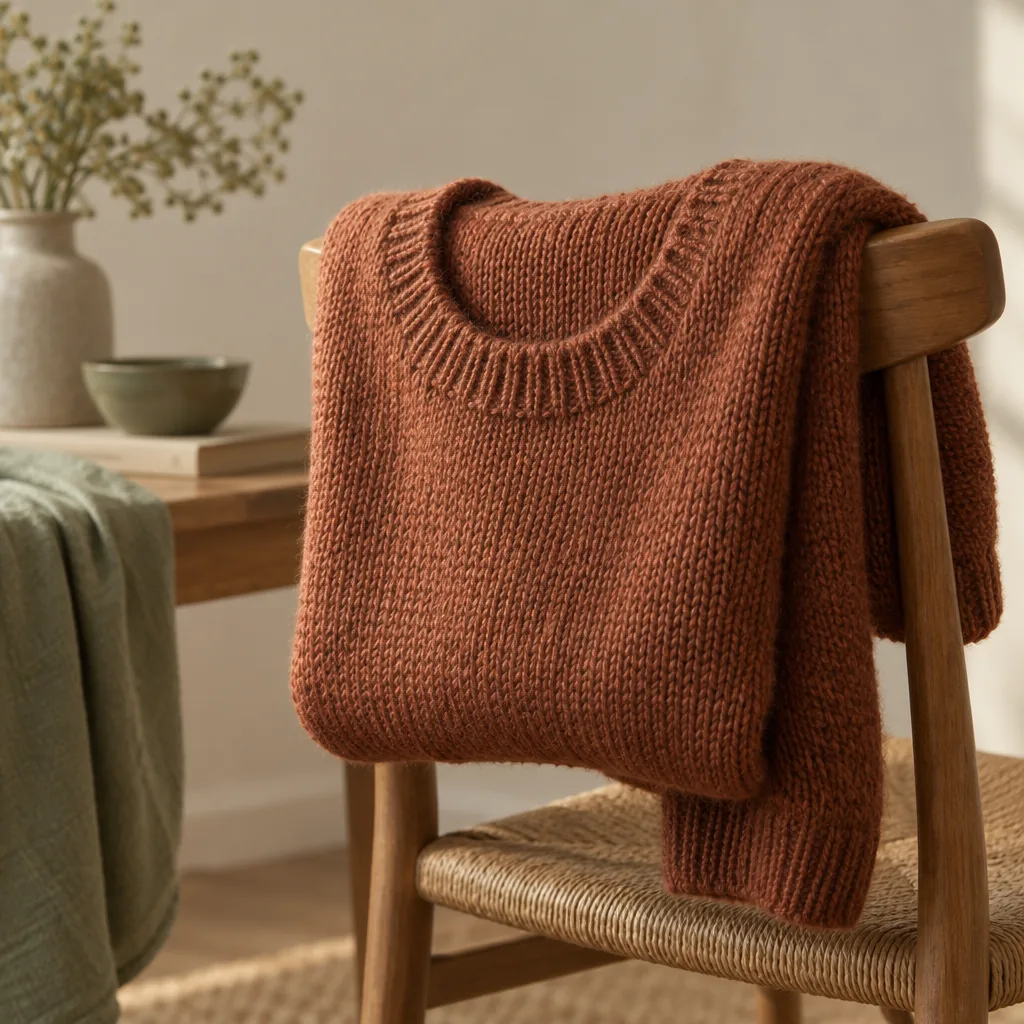 Decorative illustration of a knitted pullover sweater